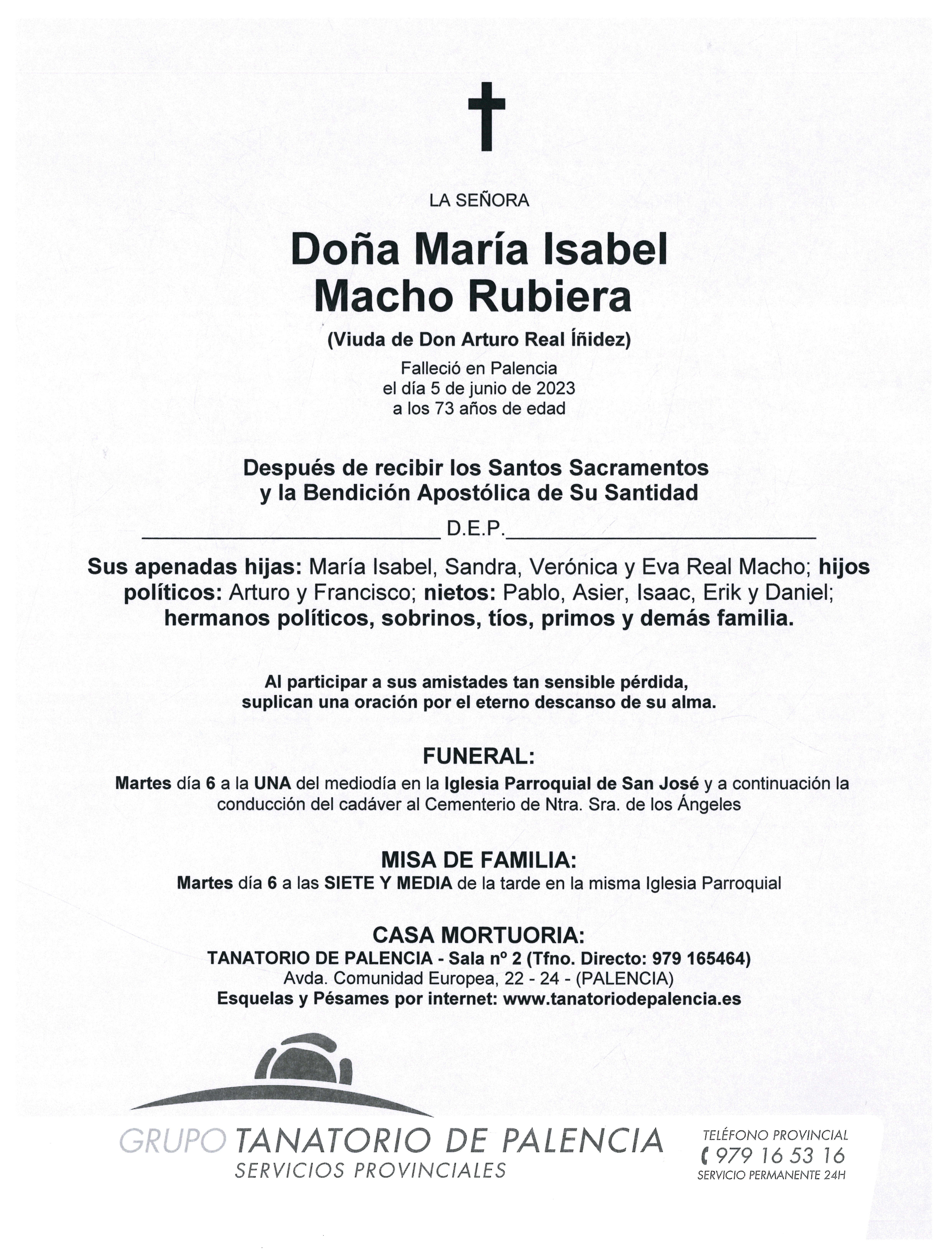 LA SEÑORA DOÑA MARÍA ISABEL MACHO RUBIERA